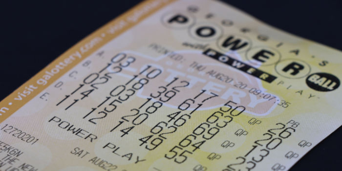 Powerball ticket on dark background